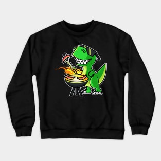 Cool Dinosaur Tyrannosaurus Cooking Sausages Barbecue BBQ graphic Crewneck Sweatshirt